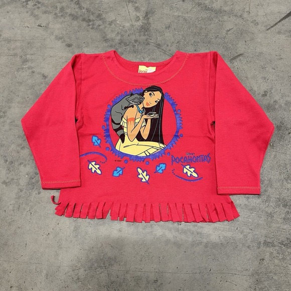 Disney Other - 90s Kids Disney Pocahontas T-Shirt Size M 5/6 Longsleeve Fringe Pink
